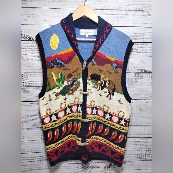 Eagles Eye Jackets & Blazers - Eagles Eye Western Sweater Vest Large Equestrian Cowboy Peppers Southwest
